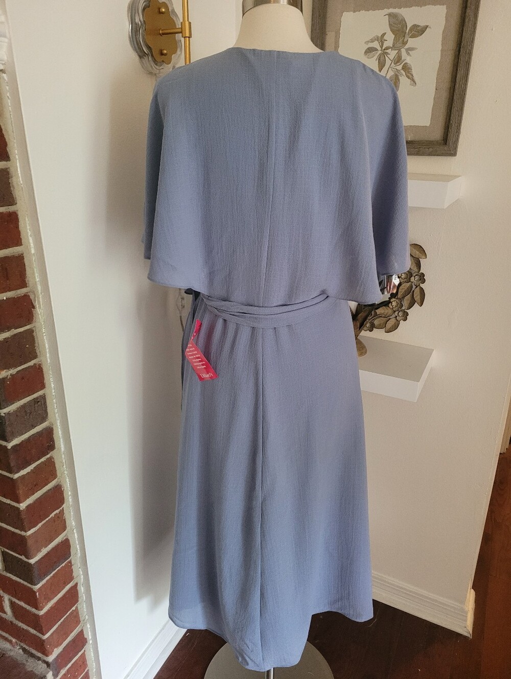 Halston Heritage Dusty Blue Wrap Midi Dress with Side Tie - Picture 5 of 9